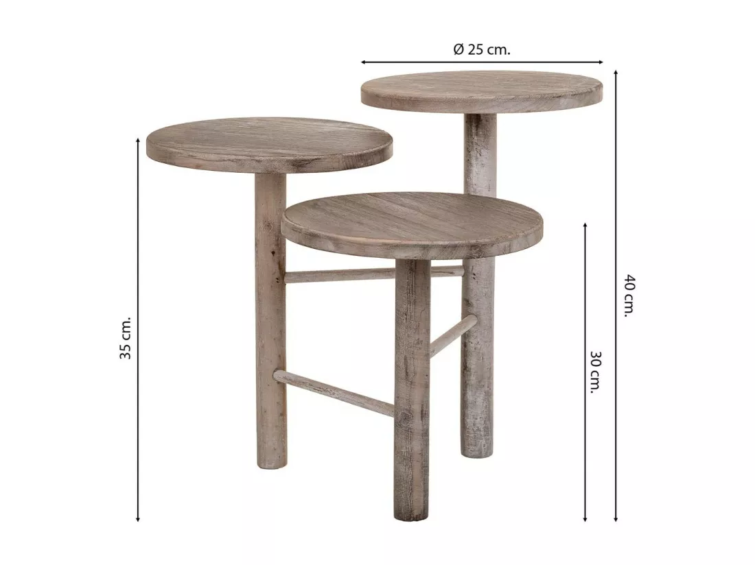 Support en bois pour 3 pots de fleurs marron d25x40/35/30h