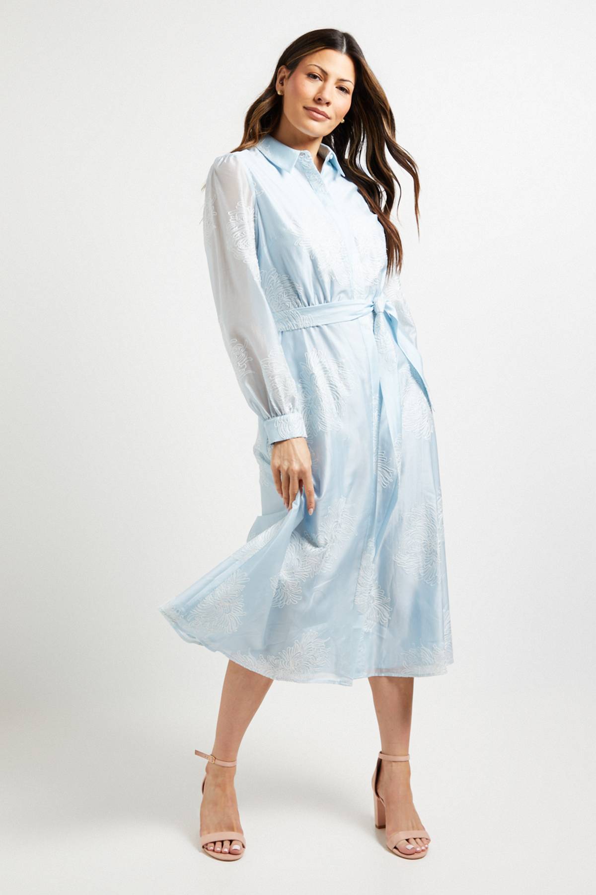 Wallis Robe Chemise Midi En Organza Brodé