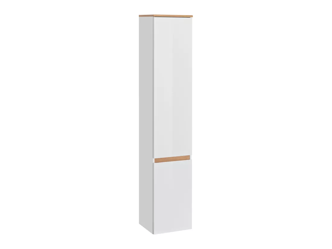 Meuble de salle de bain suspendu bois et blanc avec simple vasque, colonne et armoire de toilette - 94 cm - ANIDA