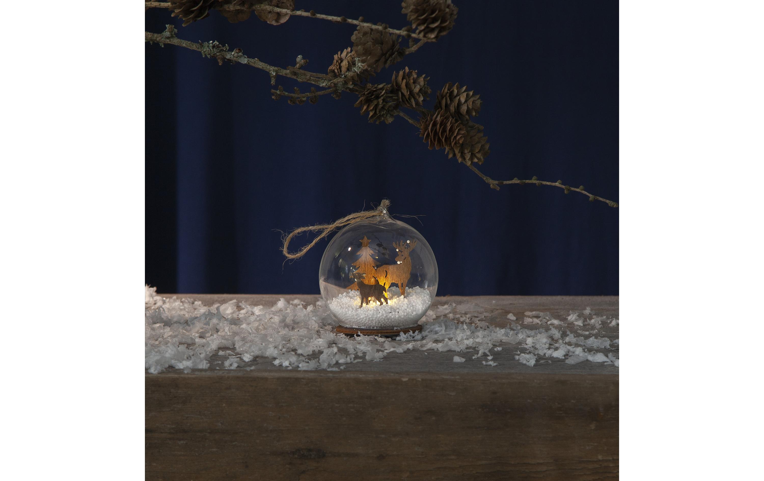 Tischdeko Kugel Fauna, 9 cm, BraunWeihnachtskugel mit Beleuchtung